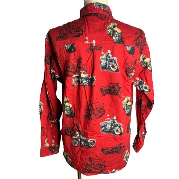 North River Button Down Motorcycle Shirt M Red Long Sleeve Soft Cotton Pocket - Picture 4 of 6